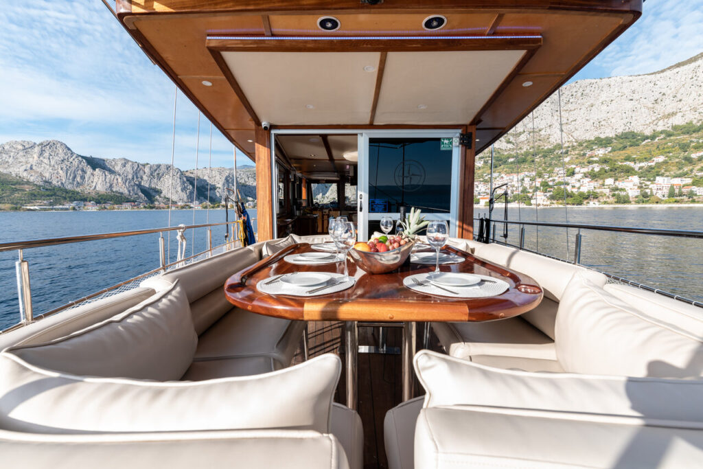 gulet trebenna  charter croatia deck table